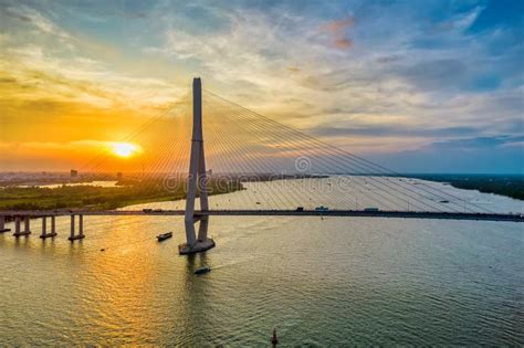 Can Tho Bridge, Can Tho City, Vietnam, Aerial View Sunset Sky Stock Image - Image of evening ...