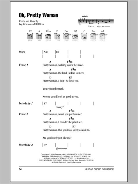 Oh, Pretty Woman by Roy Orbison - Guitar Chords/Lyrics - Guitar Instructor