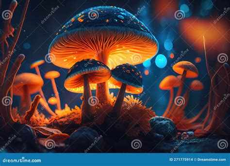 Magical Mushrooms Surrounded by Light in Enchanted Forest. Generative ...