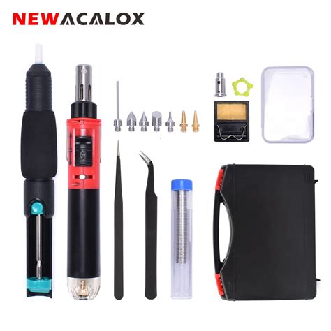 NEWACALOX Butane Gas Soldering Iron Kit Cordless Self Ignition Welding Gun Torch Welding Repair ...