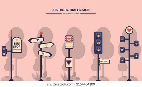 Aesthetic Cute Traffic Signs Vector Illustration Stock Vector (Royalty Free) 2154454109 ...