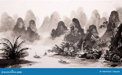 Chinese Landscape Watercolor Painting Stock Photo | CartoonDealer.com ...