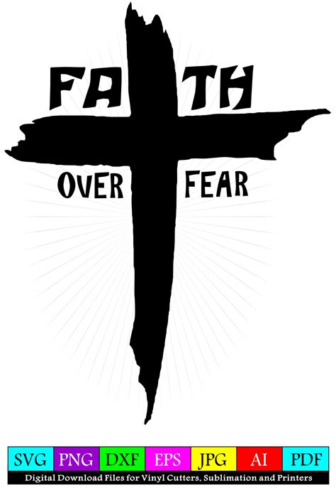 Faith Over Fear Rugged Cross SVG design for vinyl cutters and printers.