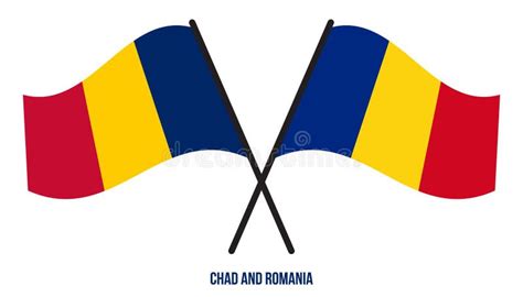 Chad and Romania Flags Crossed and Waving Flat Style. Official ...