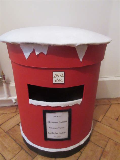 Christmas postbox made from old cardboard hat box. Painted and white ...