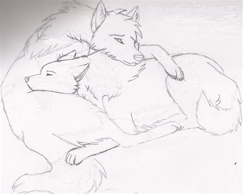 Hugging Cute Wolf Couple Drawings