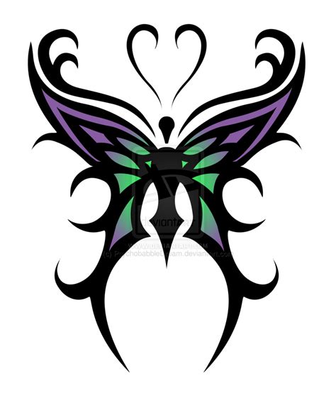 Tribal Butterfly Tattoo Designs › Cool Purple Green Tribal Butterfly Tattoo Sketch Purple ...