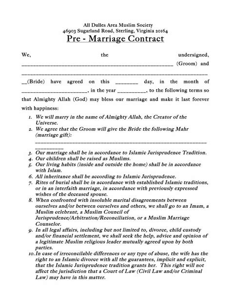 Marriage Contract Templates Standart Islamic Jewish ᐅ In Islamic Prenuptial Agreement Template ...