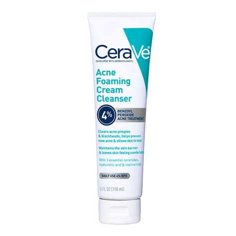 CeraVe Acne Foaming Cream Face Cleanser with 4% Benzoyl Peroxide ...