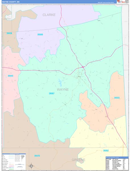 Wayne County, MS Wall Map Color Cast Style by MarketMAPS - MapSales