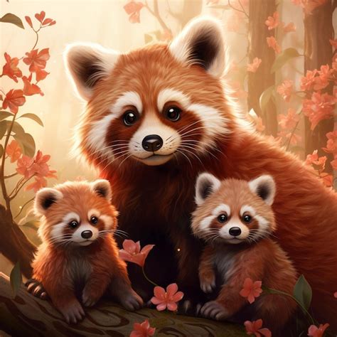 Premium AI Image | Red panda family cute realist