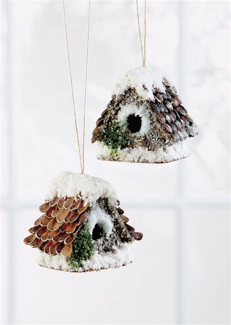 Martha Stewart Living Mini Winter Birdhouses - Set of 2 - Decorative Bird Houses - Holiday Decor ...