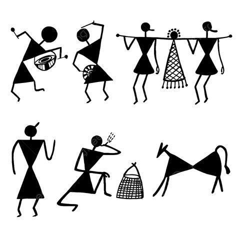 Watercolor Hand Drawn Warli Art Collection, Color Drawing, Indian, Tribe PNG and Vector with ...