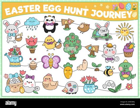 Vector black and white Easter egg hunt journey game with holiday ...