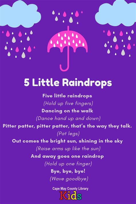 5 Little Raindrops Rhyme | Preschool spring songs, Preschool weather ...