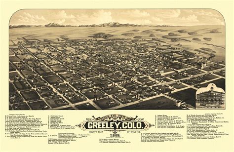 Old Map of Greeley Colorado 1882 Weld County | Birds eye view map ...