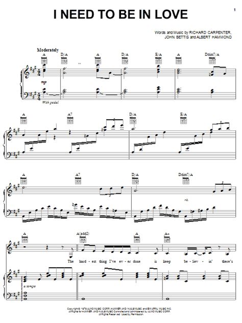 I Need To Be In Love | Sheet Music Direct