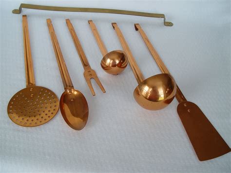 Vintage Copper Kitchen Utensils with Hanging Bar