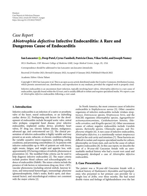 (PDF) Abiotrophia defectiva Infective Endocarditis: A Rare and Dangerous Cause of Endocarditis