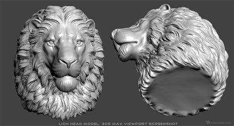 Lion head 3d model. Digital sculpture. STL, OBJ files