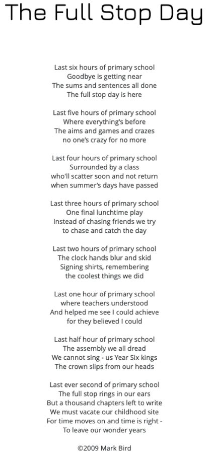 The Full Stop Day: a Year 6 Leavers Poem & the story behind it