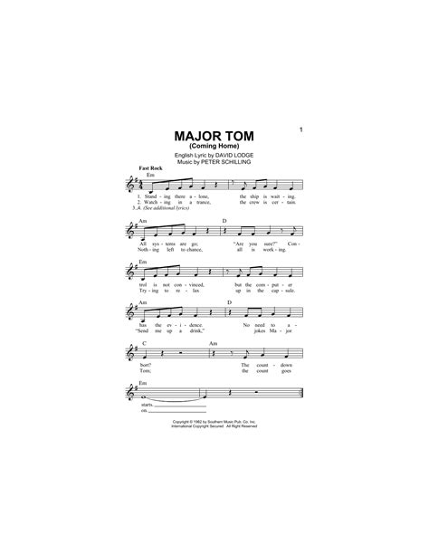 Major Tom (Coming Home) chords by Peter Schilling (Melody Line, Lyrics & Chords – 194229)