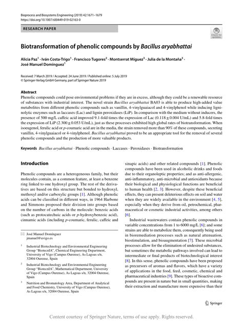 Biotransformation of phenolic compounds by Bacillus aryabhattai | Request PDF