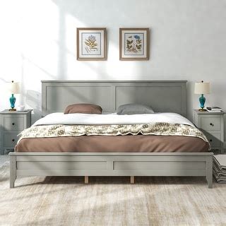 Gray Low-Profile Platform Bed Frame - No Box Spring Needed - Easy Assembly, Wood Slat Support ...