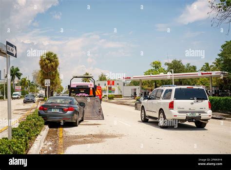 Fort Lauderdale, FL, USA - April 13, 2023: Cars stuck after flood rain ...