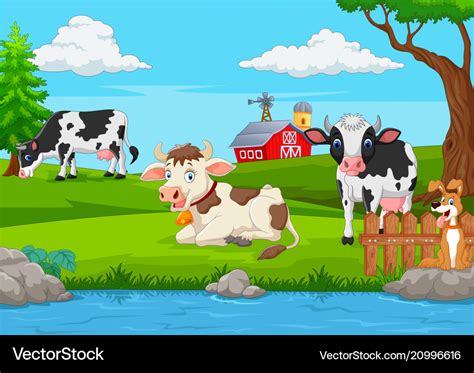 Herd of cows at summer green field Royalty Free Vector Image