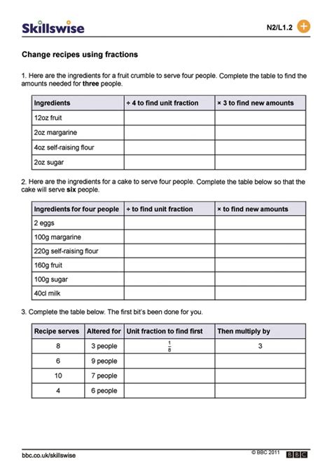 Cooking Math Worksheets