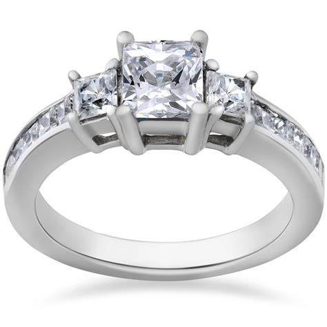 Princess Cut Diamond Engagement Ring 3-Stone 1 1/2ct 14k White Gold