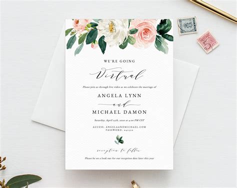 Virtual Wedding Ceremony Invitation Template, Printable Virtual Weddin | paperandthings