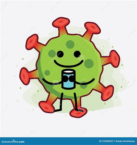 Green Virus Cute Character Illustration with Simple Face, Hands and ...