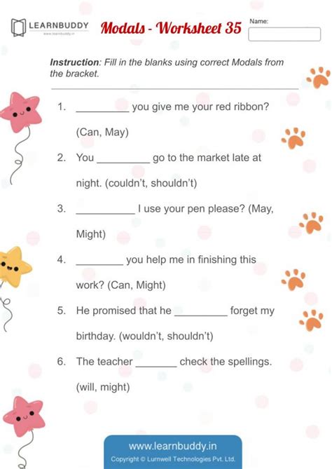 Modals Practice Worksheets for Class 1 – Learnbuddy.in