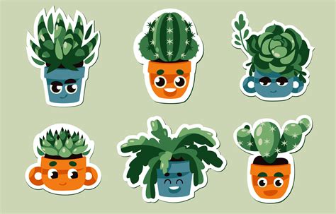 Cute Cactus Character Sticker Collection 17536271 Vector Art at Vecteezy