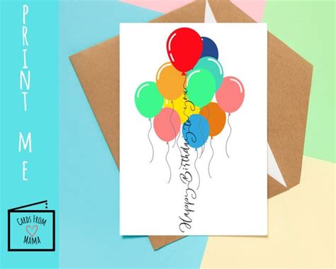 Printable Happy Birthday Balloons Card Instant Access to - Etsy