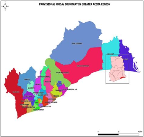 Map of Greater Accra Region showing the Metropolitan, Municipal and ...