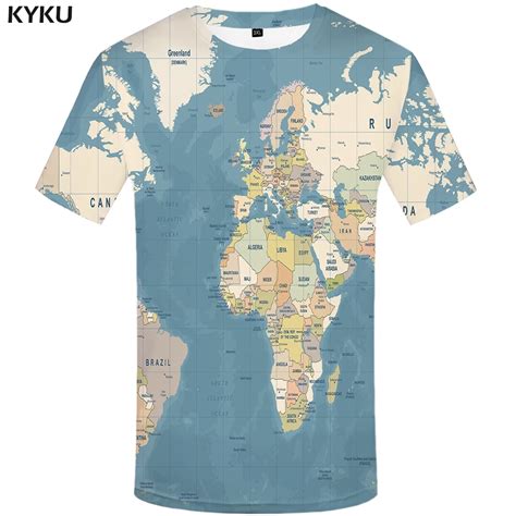 KYKU Brand World Map T shirts Men Vintage Print Graffiti Tshirt Printed ...