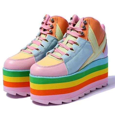 These artisan crafted neon rainbow platform shoes are so perfectly ...