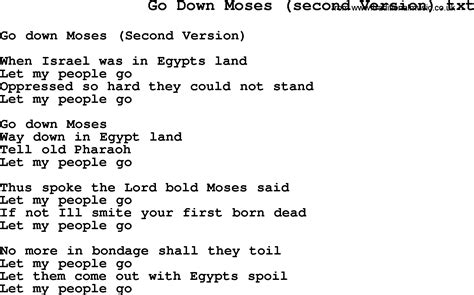 Negro Spiritual/Slave Song Lyrics for Go Down Moses(2)