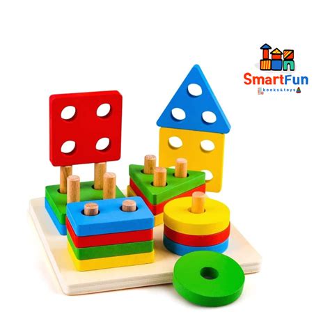 Montessori Toys Wooden Stacker, Baby Puzzles Basic Color and Shape ...