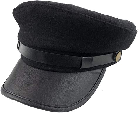 Erioctry Black Chauffeur Hat Driver Hat Retro Military Hat Cotton Leather Captain Sailor Flat ...