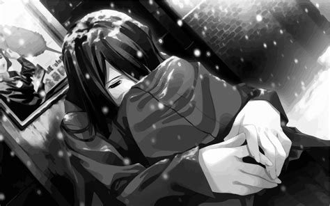 Download Weeping Sad Anime Girl Black And White Desktop Wallpaper ...