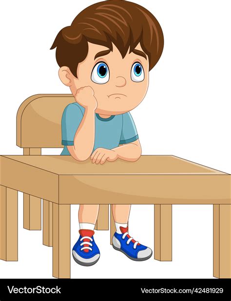 Cartoon little boy bored at school lesson Vector Image