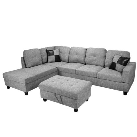 Gray Left Chaise Sectional with Storage Ottoman-SH118A - The Home Depot