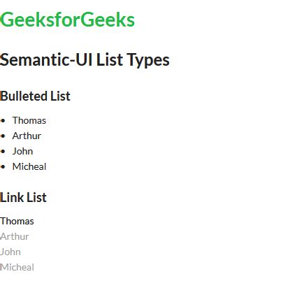 Semantic-UI List Types - GeeksforGeeks