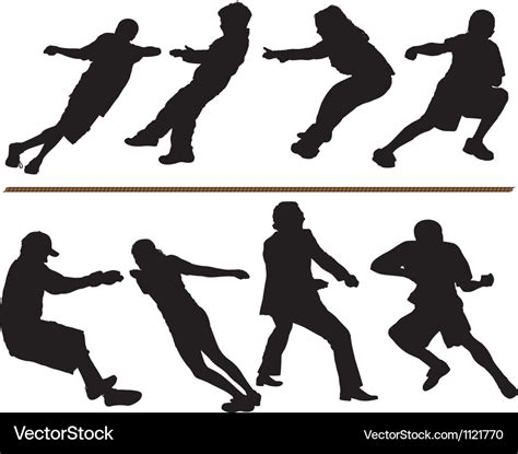 Tug of war rope pulling silhouettes Royalty Free Vector