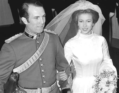 Princess Anne and Captain Mark Phillips leave Westminster Abbey after their wedding in 1973 ...