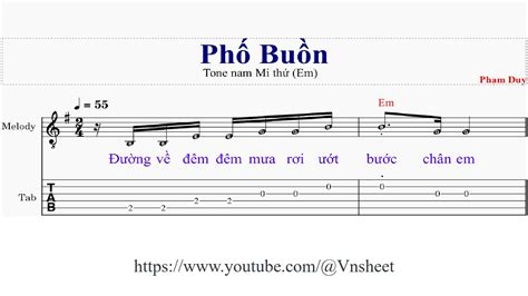 sheet Phố buồn Tone nam - YouTube